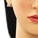 Oro Laminado Stud Earring, Gold Filled Style Bow Design, with Pink Cubic Zirconia, Polished, Golden Finish