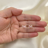 Oro Laminado Stud Earring, Gold Filled Style Bow Design, with Pink Cubic Zirconia, Polished, Golden Finish