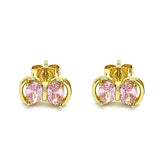 Oro Laminado Stud Earring, Gold Filled Style Bow Design, with Pink Cubic Zirconia, Polished, Golden Finish