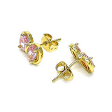 Oro Laminado Stud Earring, Gold Filled Style Bow Design, with Pink Cubic Zirconia, Polished, Golden Finish