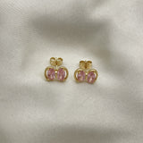 Oro Laminado Stud Earring, Gold Filled Style Bow Design, with Pink Cubic Zirconia, Polished, Golden Finish