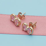Oro Laminado Stud Earring, Gold Filled Style Bow Design, with Pink Cubic Zirconia, Polished, Golden Finish