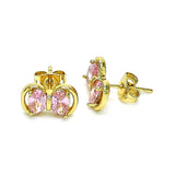Oro Laminado Stud Earring, Gold Filled Style Bow Design, with Pink Cubic Zirconia, Polished, Golden Finish