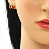 Oro Laminado Stud Earring, Gold Filled Style Bow Design, with Garnet Cubic Zirconia, Polished, Golden Finish