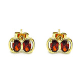 Oro Laminado Stud Earring, Gold Filled Style Bow Design, with Garnet Cubic Zirconia, Polished, Golden Finish