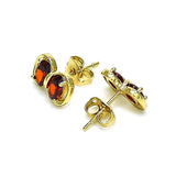 Oro Laminado Stud Earring, Gold Filled Style Bow Design, with Garnet Cubic Zirconia, Polished, Golden Finish