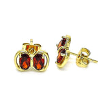 Oro Laminado Stud Earring, Gold Filled Style Bow Design, with Garnet Cubic Zirconia, Polished, Golden Finish