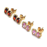 Oro Laminado Stud Earring, Gold Filled Style Bow Design, with Garnet Cubic Zirconia, Polished, Golden Finish