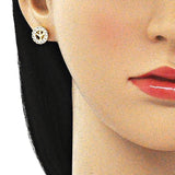 Oro Laminado Stud Earring, Gold Filled Style with White Micro Pave, Polished, Golden Finish