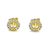Oro Laminado Stud Earring, Gold Filled Style with White Micro Pave, Polished, Golden Finish