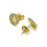 Oro Laminado Stud Earring, Gold Filled Style with White Micro Pave, Polished, Golden Finish