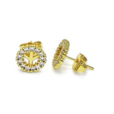 Oro Laminado Stud Earring, Gold Filled Style with White Micro Pave, Polished, Golden Finish