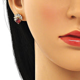 Oro Laminado Stud Earring, Gold Filled Style Baguette Design, with Garnet and White Cubic Zirconia, Polished, Golden Finish