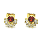 Oro Laminado Stud Earring, Gold Filled Style Baguette Design, with Garnet and White Cubic Zirconia, Polished, Golden Finish