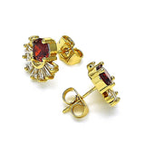 Oro Laminado Stud Earring, Gold Filled Style Baguette Design, with Garnet and White Cubic Zirconia, Polished, Golden Finish