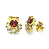 Oro Laminado Stud Earring, Gold Filled Style Baguette Design, with Garnet and White Cubic Zirconia, Polished, Golden Finish