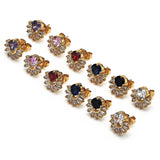 Oro Laminado Stud Earring, Gold Filled Style Baguette Design, with Garnet and White Cubic Zirconia, Polished, Golden Finish