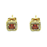 Oro Laminado Stud Earring, Gold Filled Style with Garnet Cubic Zirconia and White Micro Pave, Polished, Golden Finish
