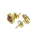 Oro Laminado Stud Earring, Gold Filled Style with Garnet Cubic Zirconia and White Micro Pave, Polished, Golden Finish