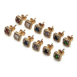 Oro Laminado Stud Earring, Gold Filled Style with Garnet Cubic Zirconia and White Micro Pave, Polished, Golden Finish