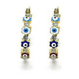Oro Laminado Small Hoop, Gold Filled Style Evil Eye and Flower Design, with White Crystal, Multicolor Enamel Finish, Golden Finish