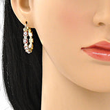Oro Laminado Small Hoop, Gold Filled Style Evil Eye Design, with White Crystal, Red Enamel Finish, Golden Finish