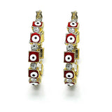 Oro Laminado Small Hoop, Gold Filled Style Evil Eye Design, with White Crystal, Red Enamel Finish, Golden Finish