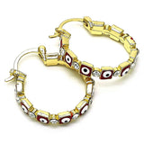 Oro Laminado Small Hoop, Gold Filled Style Evil Eye Design, with White Crystal, Red Enamel Finish, Golden Finish