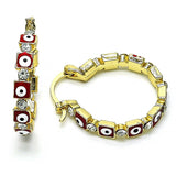 Oro Laminado Small Hoop, Gold Filled Style Evil Eye Design, with White Crystal, Red Enamel Finish, Golden Finish