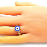 Oro Laminado Elegant Ring, Gold Filled Style Evil Eye Design, Blue Enamel Finish, Golden Finish