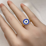 Oro Laminado Elegant Ring, Gold Filled Style Evil Eye Design, Blue Enamel Finish, Golden Finish