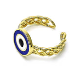 Oro Laminado Elegant Ring, Gold Filled Style Evil Eye Design, Blue Enamel Finish, Golden Finish