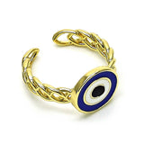 Oro Laminado Elegant Ring, Gold Filled Style Evil Eye Design, Blue Enamel Finish, Golden Finish