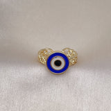 Oro Laminado Elegant Ring, Gold Filled Style Evil Eye Design, Blue Enamel Finish, Golden Finish
