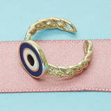 Oro Laminado Elegant Ring, Gold Filled Style Evil Eye Design, Blue Enamel Finish, Golden Finish