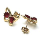 Oro Laminado Stud Earring, Gold Filled Style Butterfly and Heart Design, with Ruby Cubic Zirconia, Polished, Golden Finish
