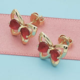 Oro Laminado Stud Earring, Gold Filled Style Butterfly and Heart Design, with Ruby Cubic Zirconia, Polished, Golden Finish
