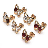 Oro Laminado Stud Earring, Gold Filled Style Butterfly and Heart Design, with Ruby Cubic Zirconia, Polished, Golden Finish