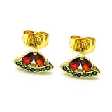 Oro Laminado Stud Earring, Gold Filled Style Watermelon Design, with Garnet and Green Cubic Zirconia, Polished, Golden Finish