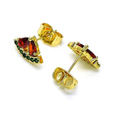 Oro Laminado Stud Earring, Gold Filled Style Watermelon Design, with Garnet and Green Cubic Zirconia, Polished, Golden Finish