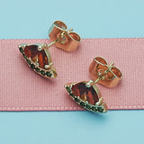 Oro Laminado Stud Earring, Gold Filled Style Watermelon Design, with Garnet and Green Cubic Zirconia, Polished, Golden Finish