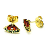Oro Laminado Stud Earring, Gold Filled Style Watermelon Design, with Garnet and Green Cubic Zirconia, Polished, Golden Finish