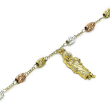 Oro Laminado Charm Bracelet, Gold Filled Style San Judas Design, Diamond Cutting Finish, Tricolor