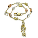Oro Laminado Charm Bracelet, Gold Filled Style San Judas Design, Diamond Cutting Finish, Tricolor