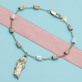 Oro Laminado Charm Bracelet, Gold Filled Style San Judas Design, Diamond Cutting Finish, Tricolor