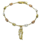 Oro Laminado Charm Bracelet, Gold Filled Style San Judas Design, Diamond Cutting Finish, Tricolor