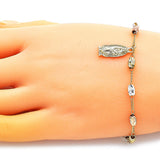 Oro Laminado Charm Bracelet, Gold Filled Style Guadalupe Design, Diamond Cutting Finish, Tricolor