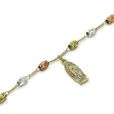 Oro Laminado Charm Bracelet, Gold Filled Style Guadalupe Design, Diamond Cutting Finish, Tricolor