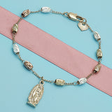 Oro Laminado Charm Bracelet, Gold Filled Style Guadalupe Design, Diamond Cutting Finish, Tricolor