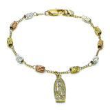 Oro Laminado Charm Bracelet, Gold Filled Style Guadalupe Design, Diamond Cutting Finish, Tricolor